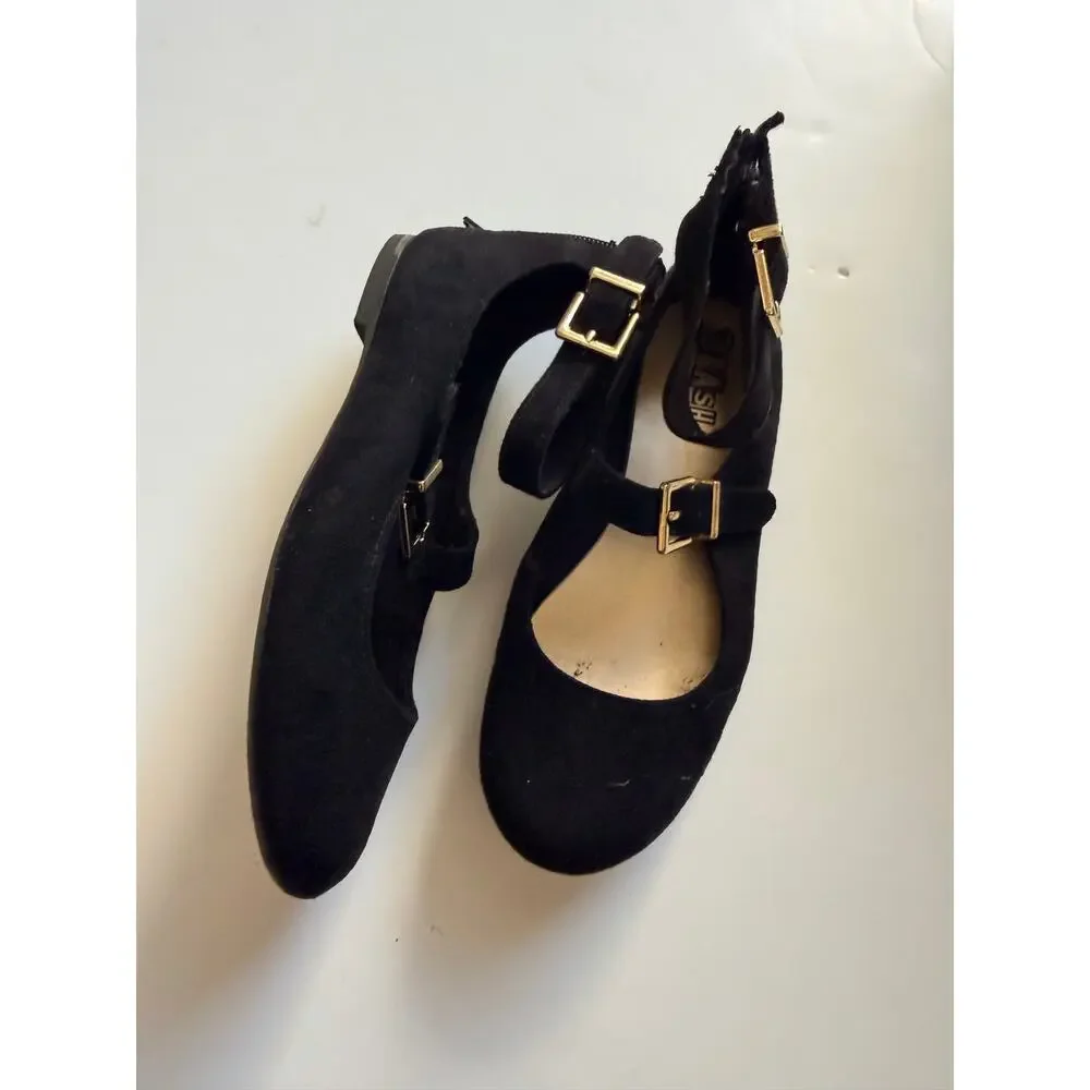 Brash Girls Black Faux Suede Mary Jane Flats Size 1